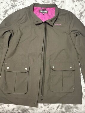 Adidas Olive Utility Windbreaker Jacket with Pink Lining